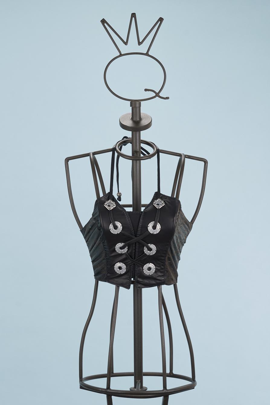 Save The Queen Gilet color nero in vera pelle con applicazioni