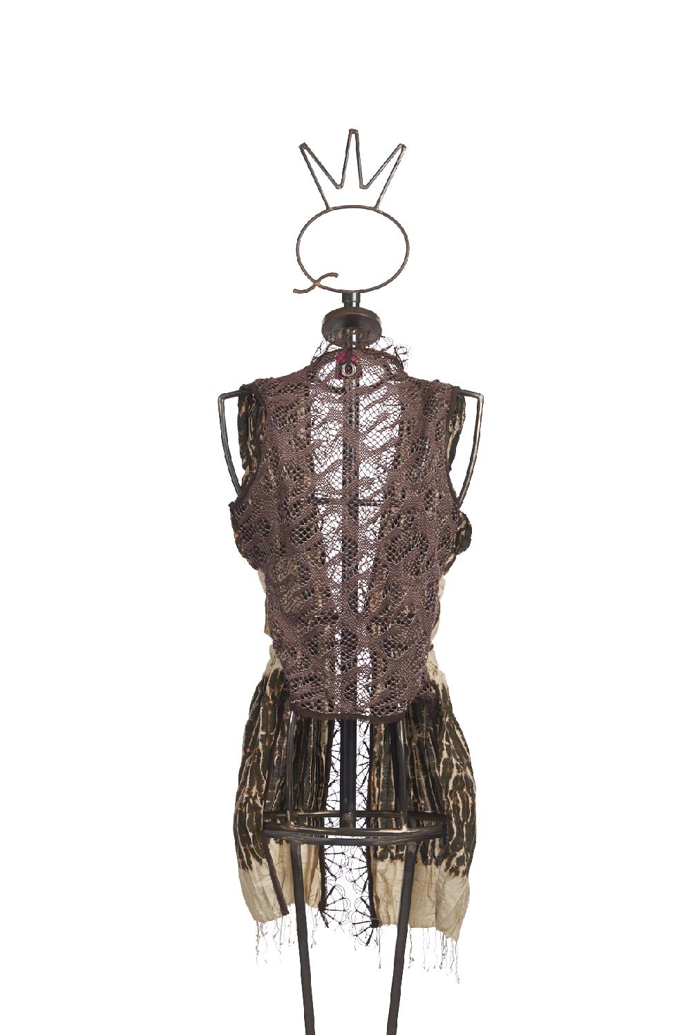 Save The Queen Gilet In Seta Plissettata Stampata E Pizzo Elasticizzato