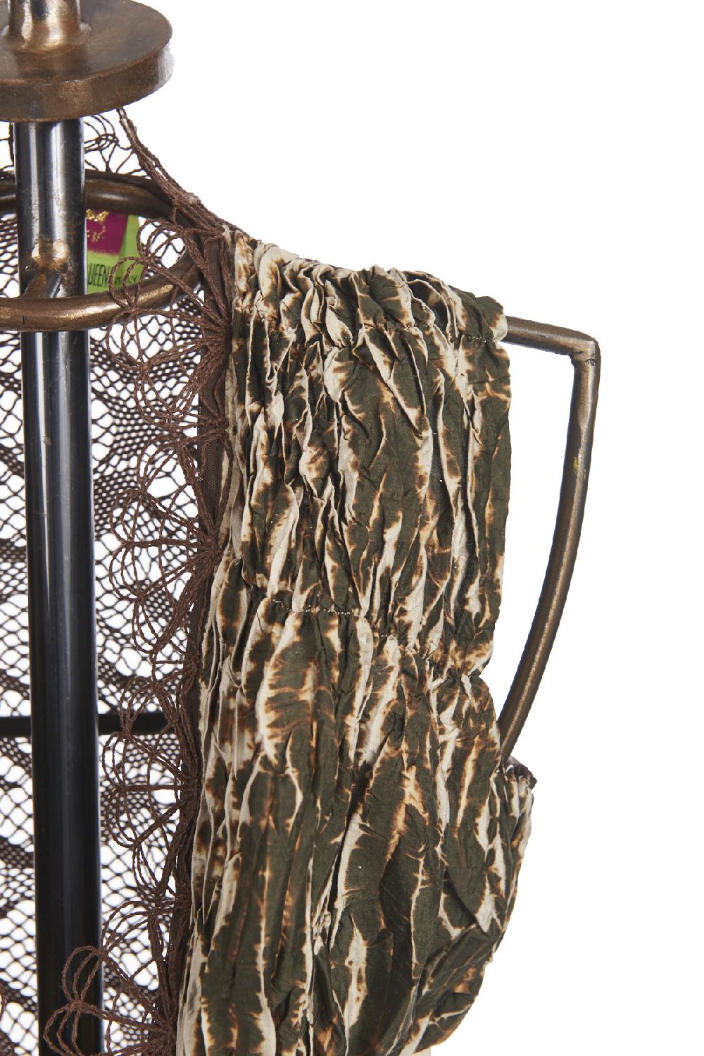 Save The Queen Gilet In Seta Plissettata Stampata E Pizzo Elasticizzato