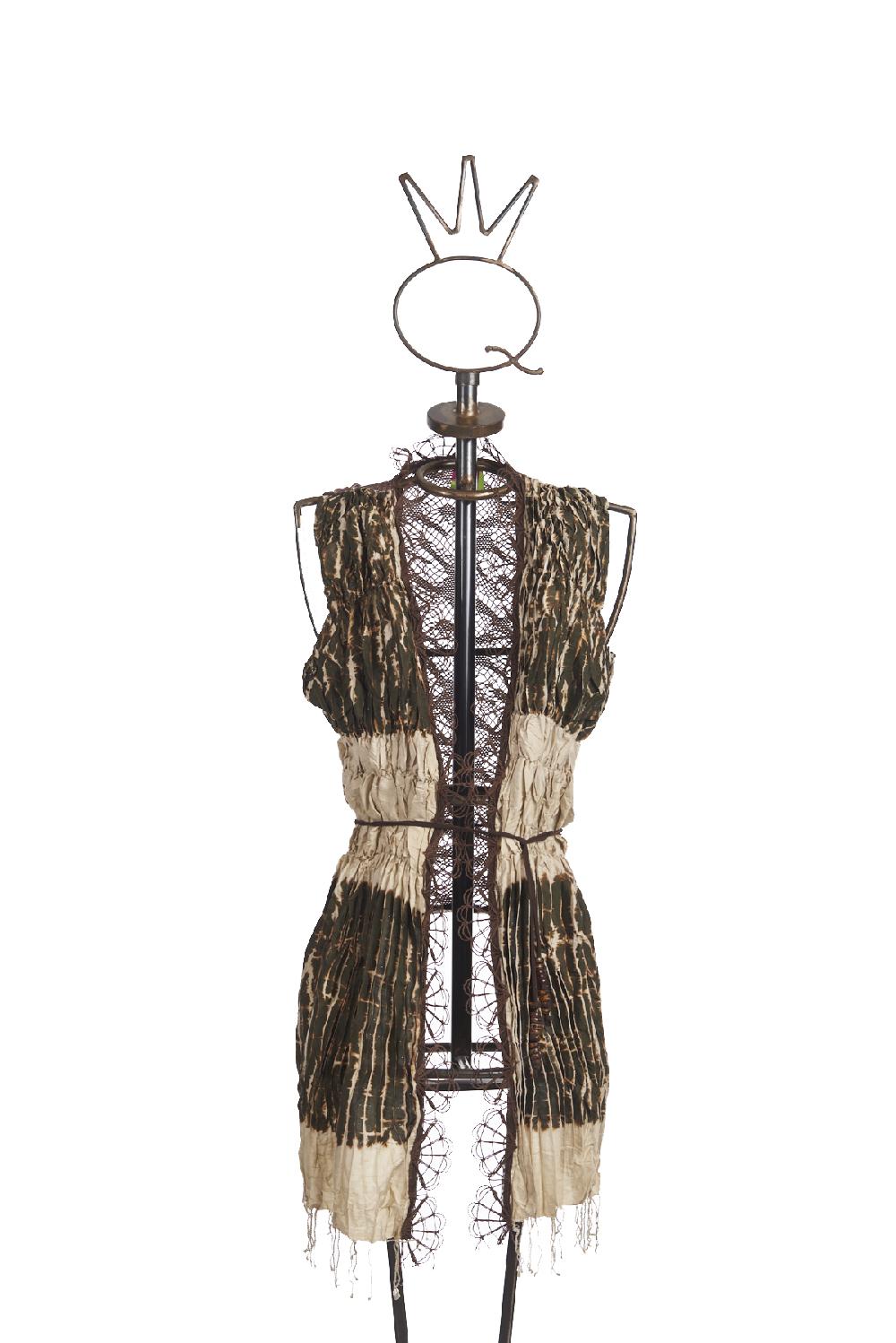 Save The Queen Gilet in seta plissettata stampata e pizzo elasticizzato