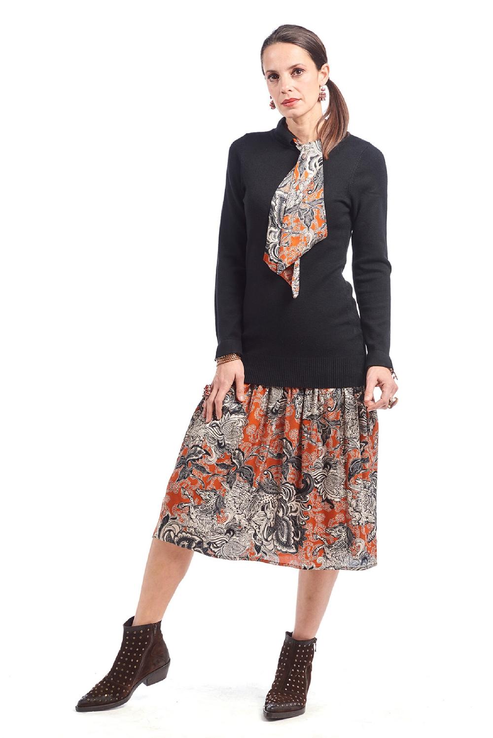 Save The Queen gonna longuette in raso con stampa rinascimentale