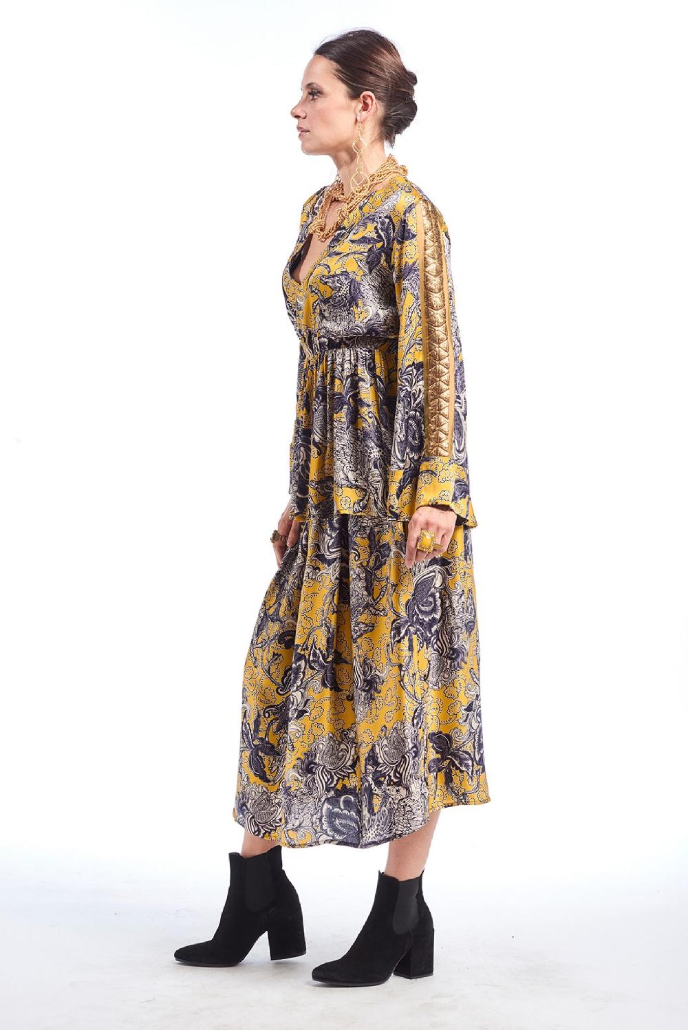 Save The Queen Gonna Longuette In Raso Con Stampa Rinascimentale