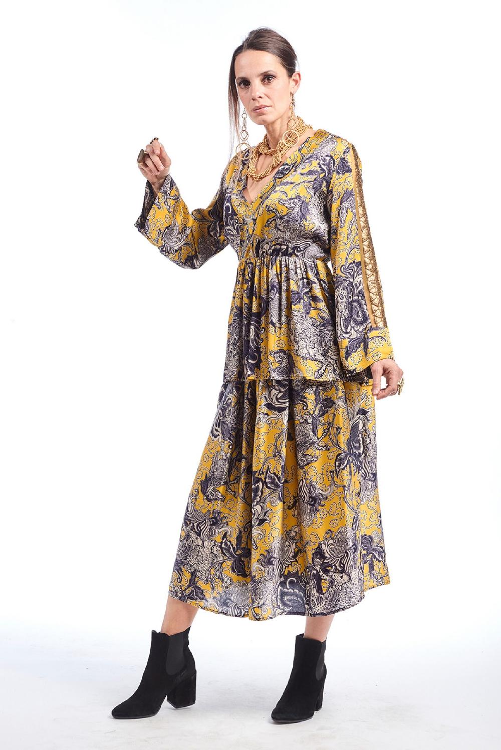 Save The Queen gonna longuette in raso con stampa rinascimentale