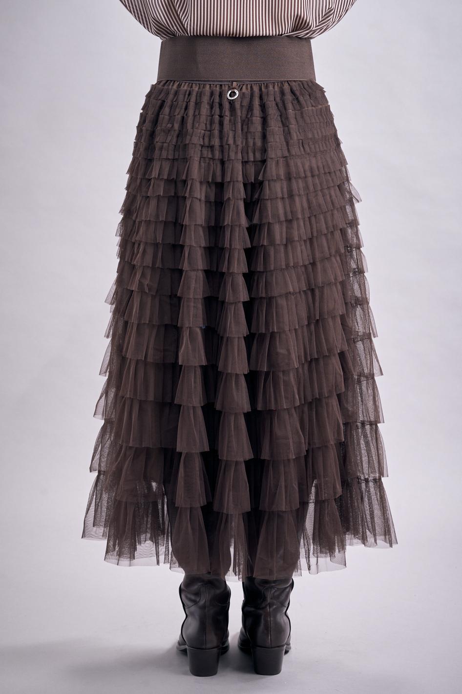 Save The Queen Gonna Lunga A Balze In Tulle Color Marrone