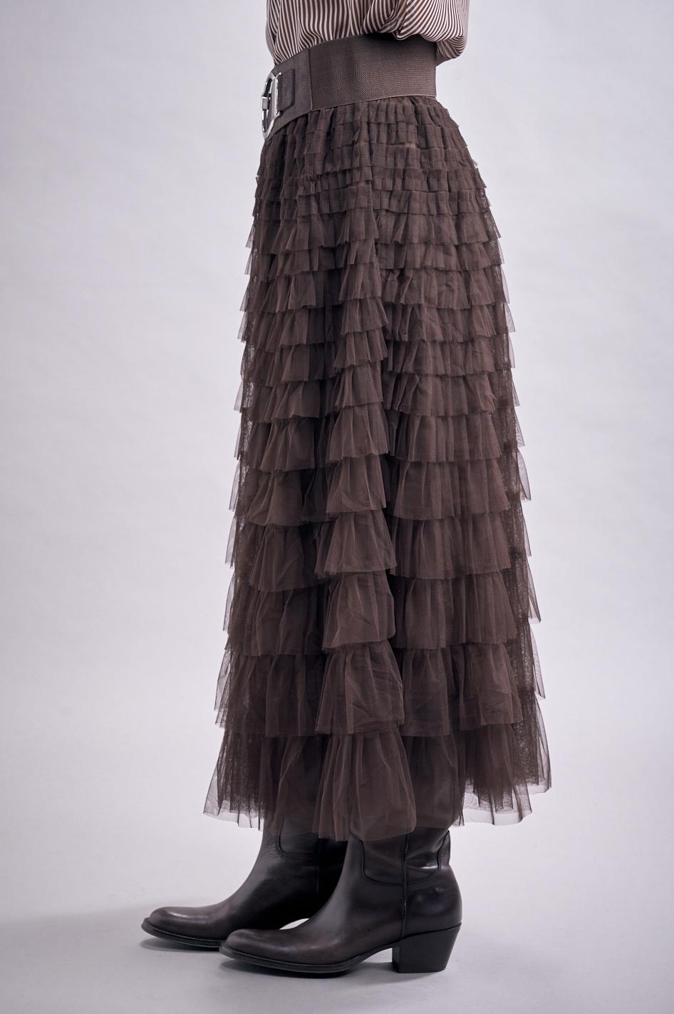 Save The Queen Gonna Lunga A Balze In Tulle Color Marrone