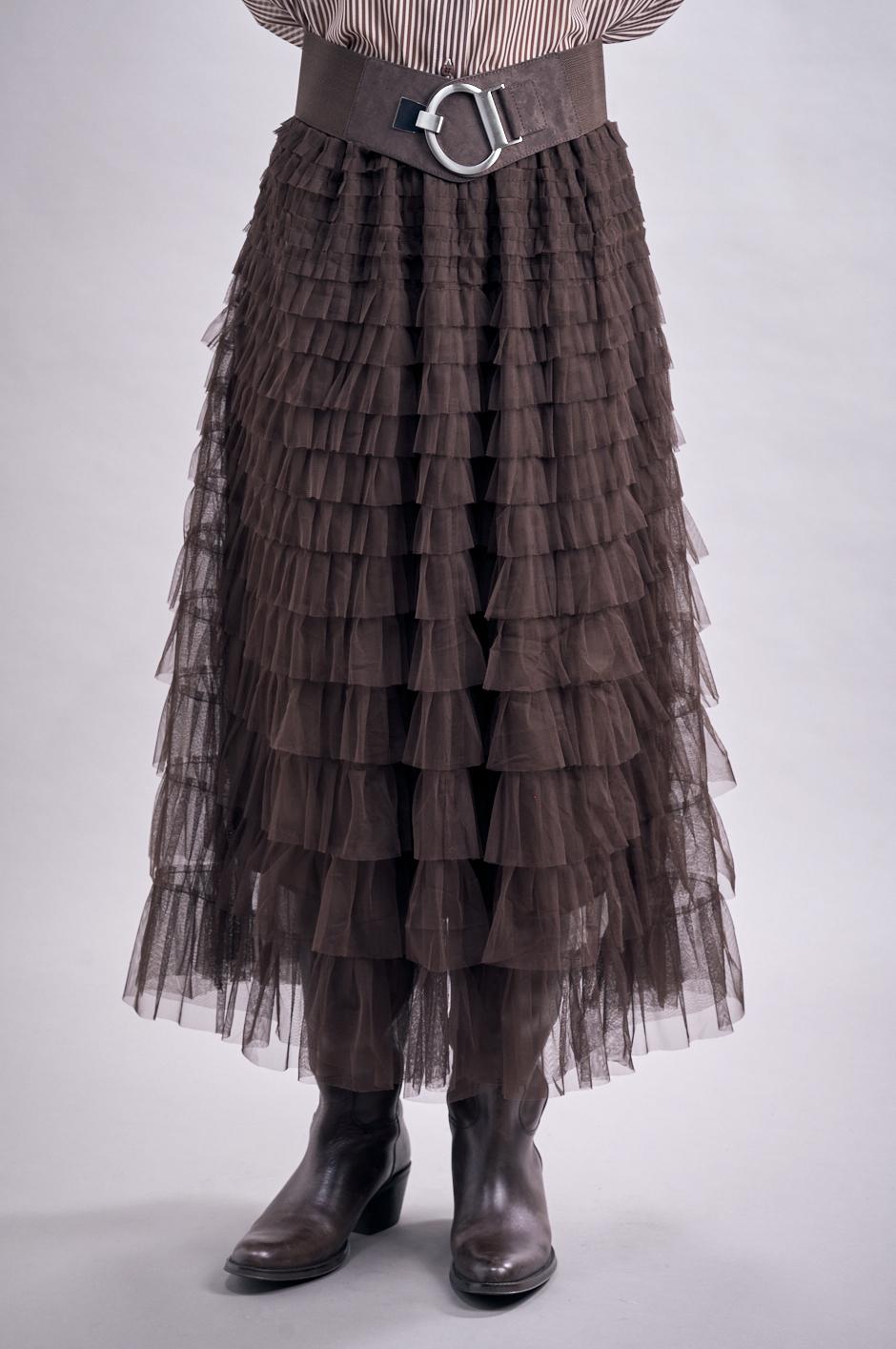 Save The Queen Gonna lunga a balze in tulle color marrone