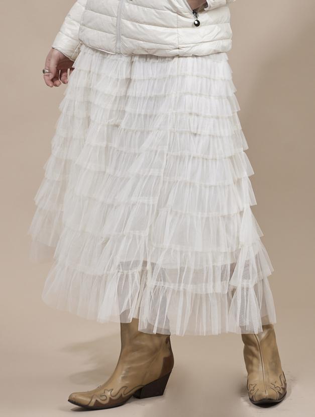 Save The Queen Gonna lunga a balze in tulle color panna