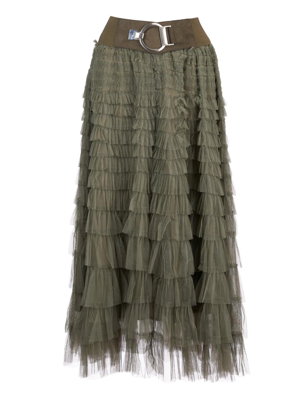 Save The Queen Gonna Lunga A Balze In Tulle Verde Militare