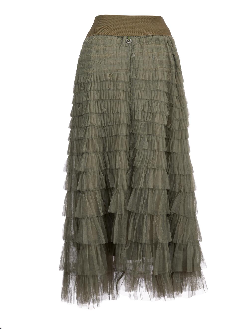 Save The Queen Gonna Lunga A Balze In Tulle Verde Militare