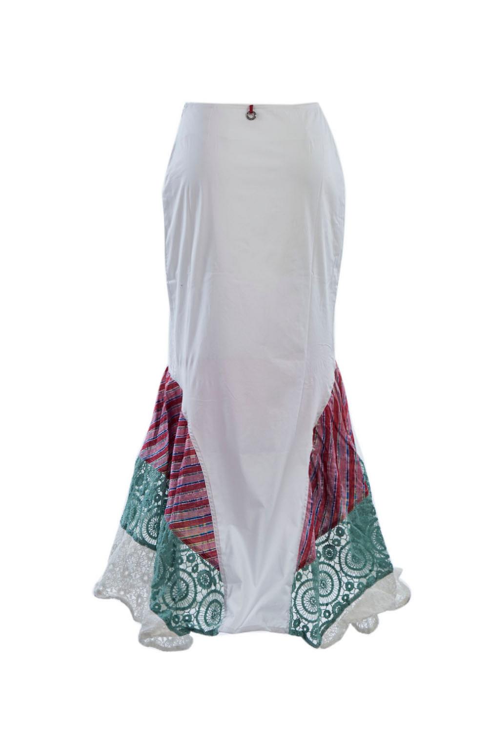 Save The Queen Gonna Lunga A Sirena Con Balza In Cotone Fantasia Righe E Pizzo