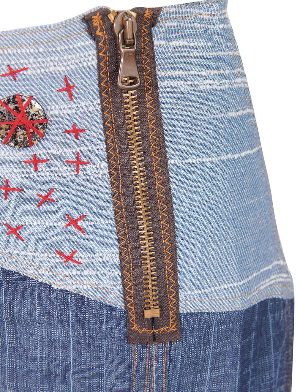 Save The Queen Gonna Lunga Blu Denim Gessata Con Stampa