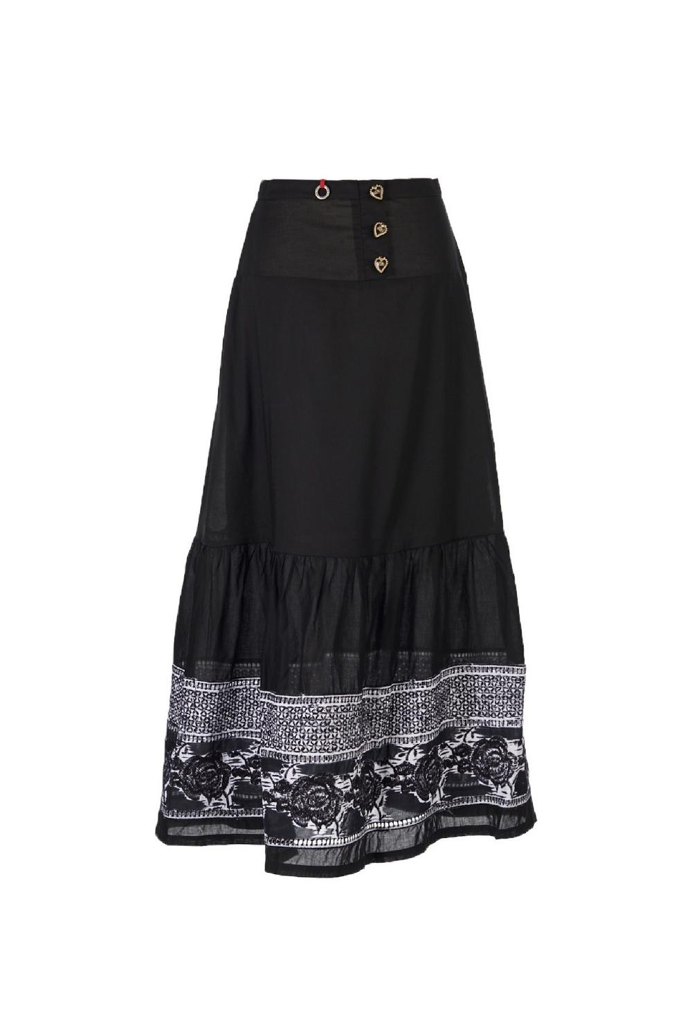 Save The Queen Gonna Lunga In Cotone Nero E Sangallo