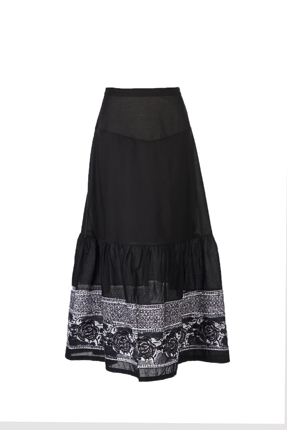 Save The Queen Gonna Lunga In Cotone Nero E Sangallo