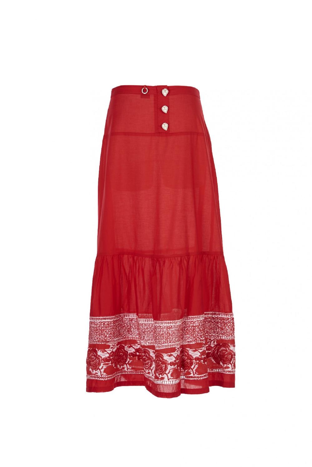 Save The Queen Gonna Lunga In Cotone Rosso E Sangallo