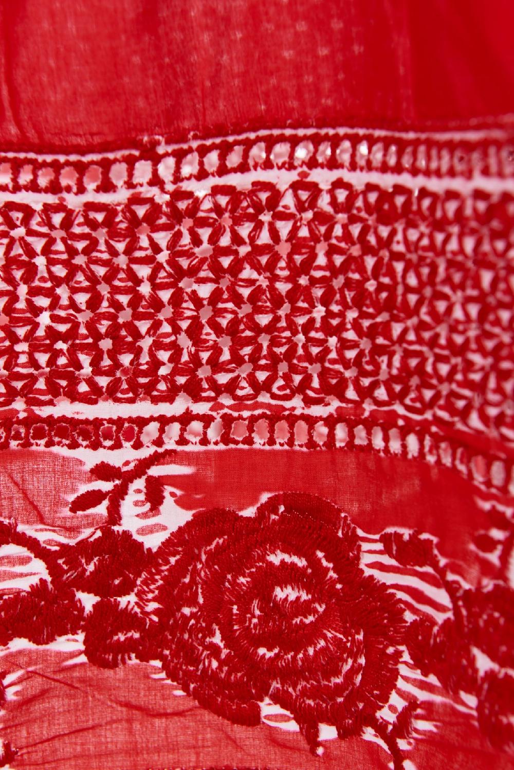 Save The Queen Gonna Lunga In Cotone Rosso E Sangallo