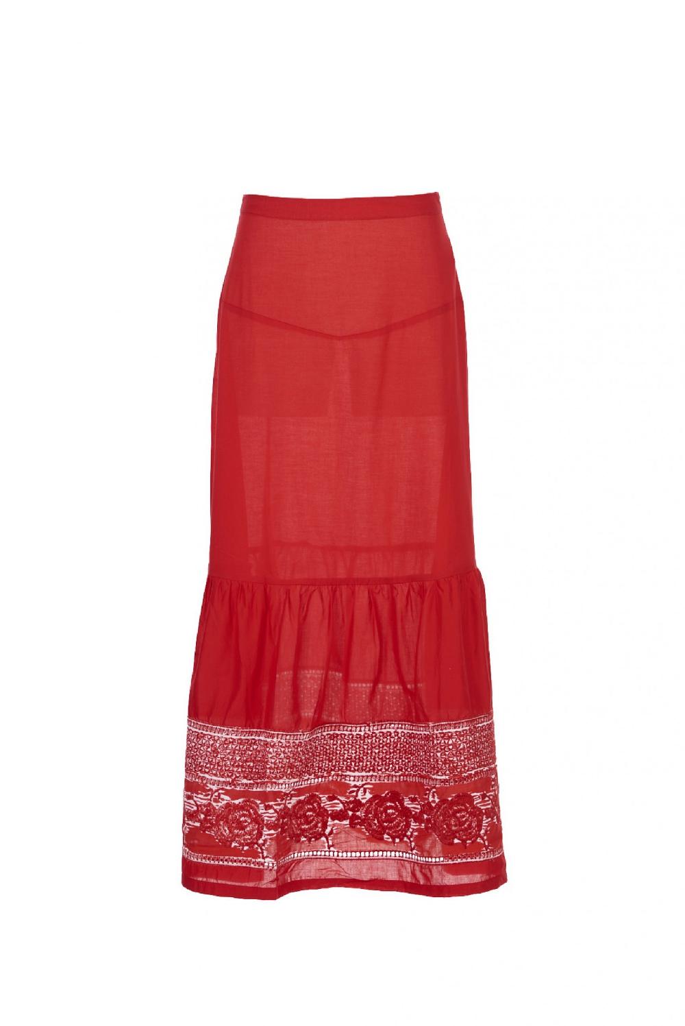 Save The Queen Gonna lunga in cotone rosso e Sangallo