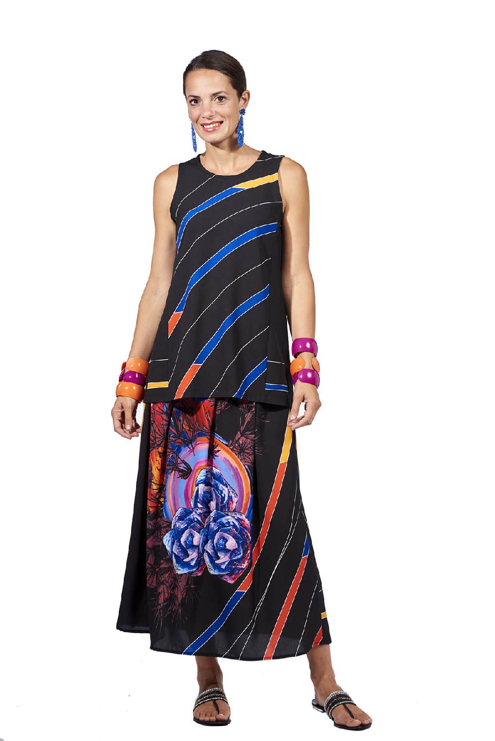 Save The Queen Gonna Lunga In Crepe Con Stampa New Wave