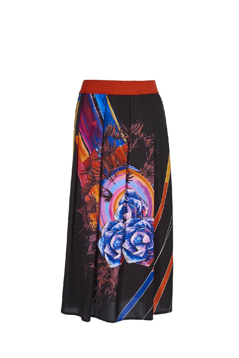 Save The Queen Gonna lunga in crepe con stampa new wave