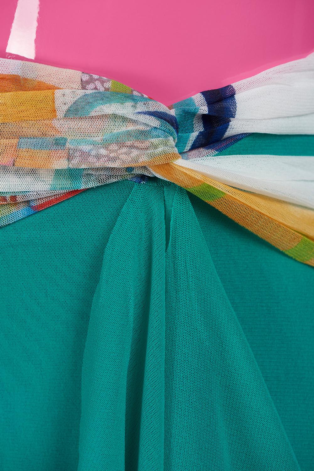 Save The Queen Gonna Lunga In Tulle Verde Acqua E Dettaglio Di Stampa