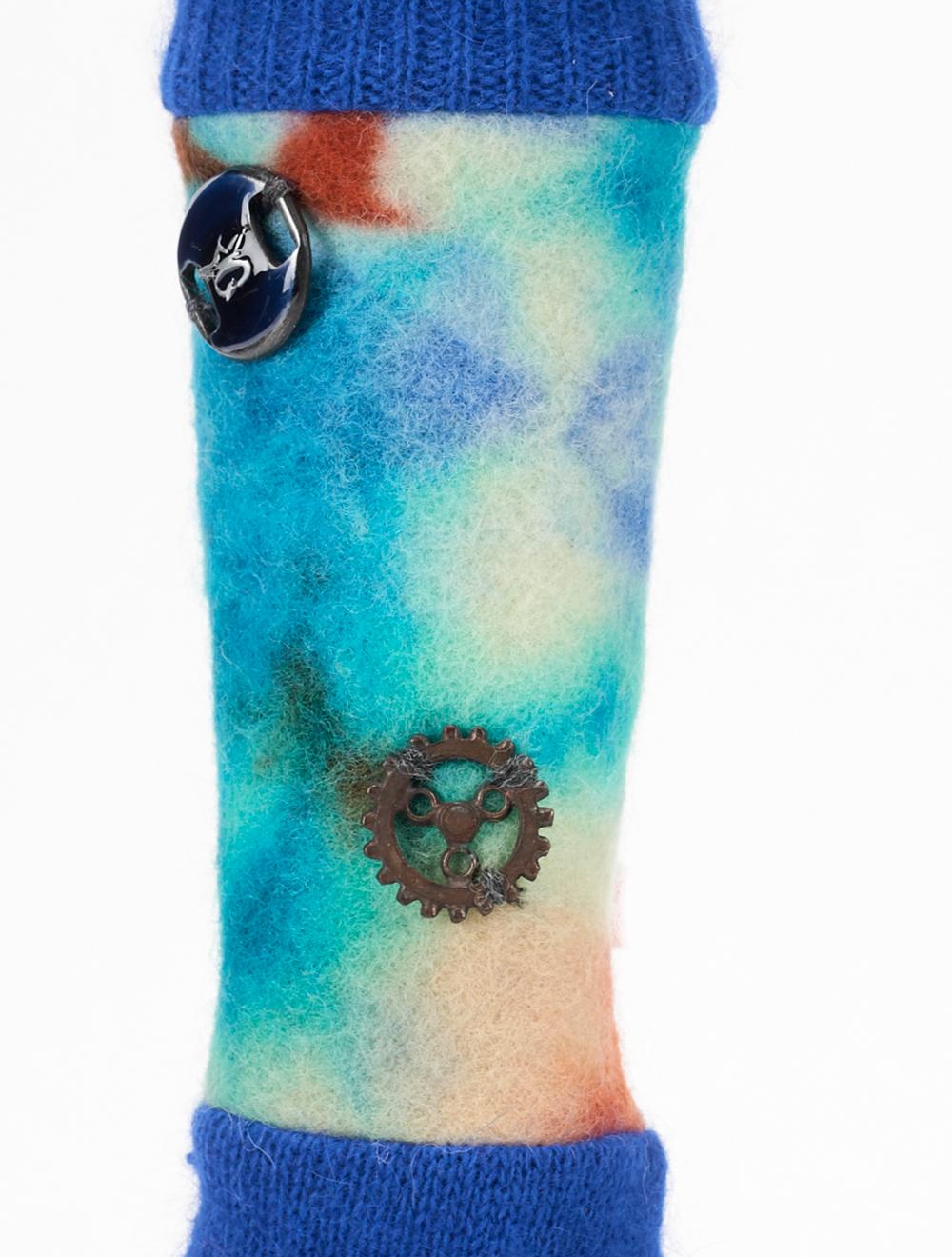 Save The Queen Guanti Blu Di Angora Con Manica In Lana Cotta Tie-dye