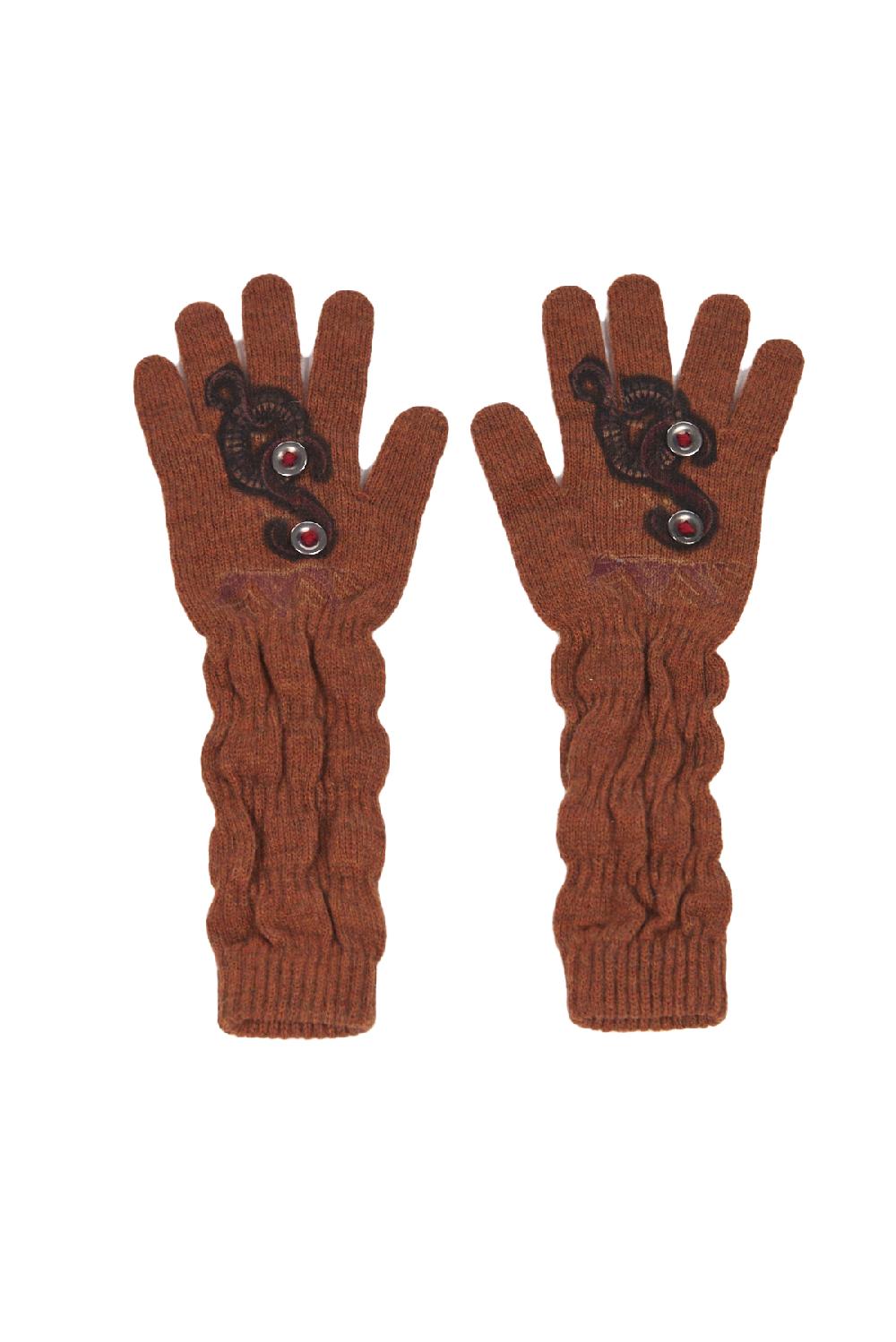 Save The Queen Guanti in maglia di lana con stampa e applicazioni