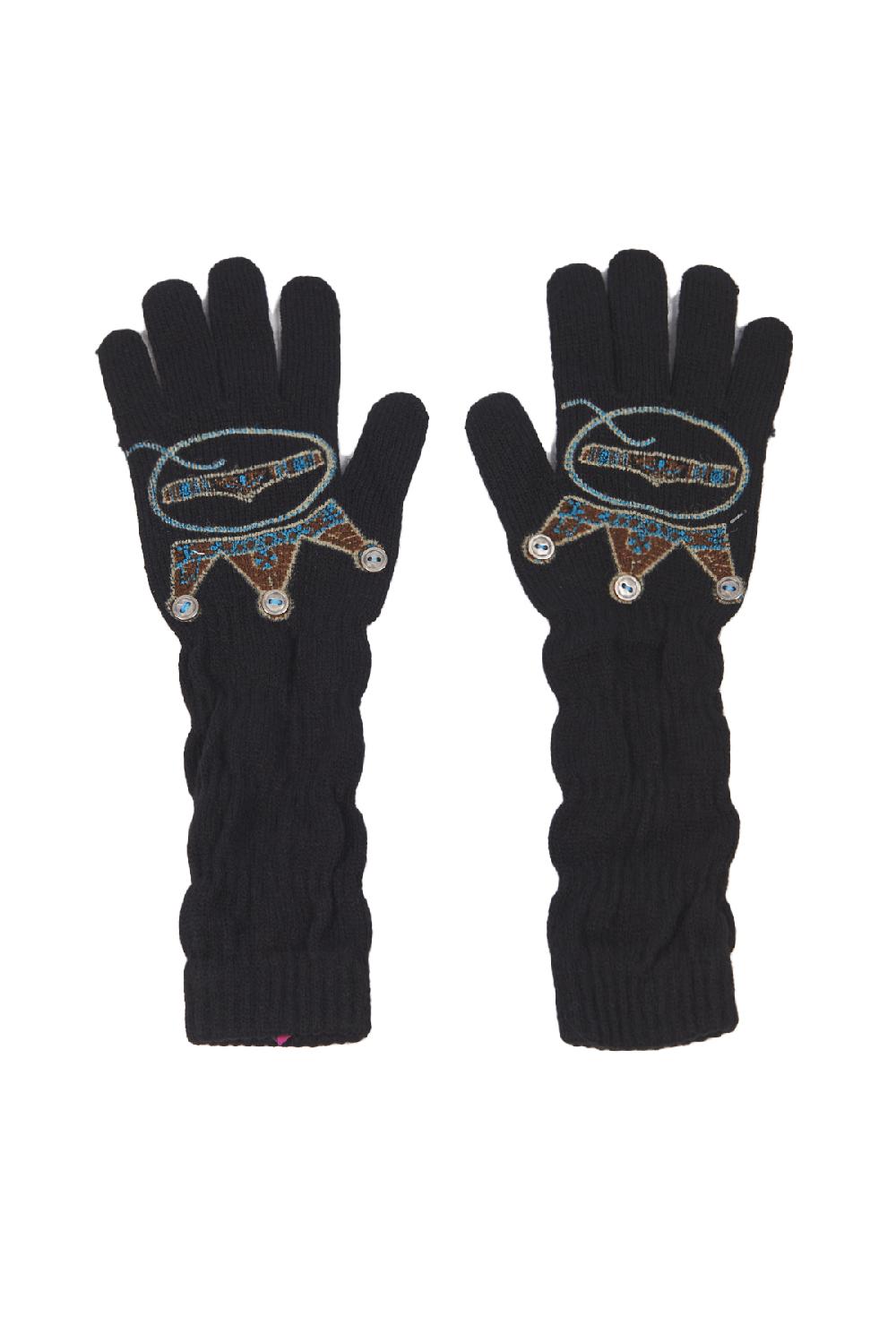 Save The Queen Guanti lunghi maglia di lana con stampa