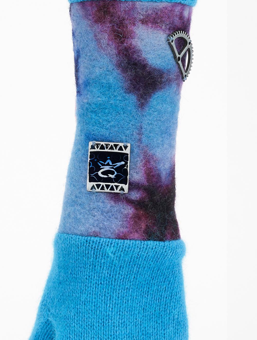 Save The Queen Guanti Turchesi Di Angora Con Manica In Lana Cotta Tie-dye