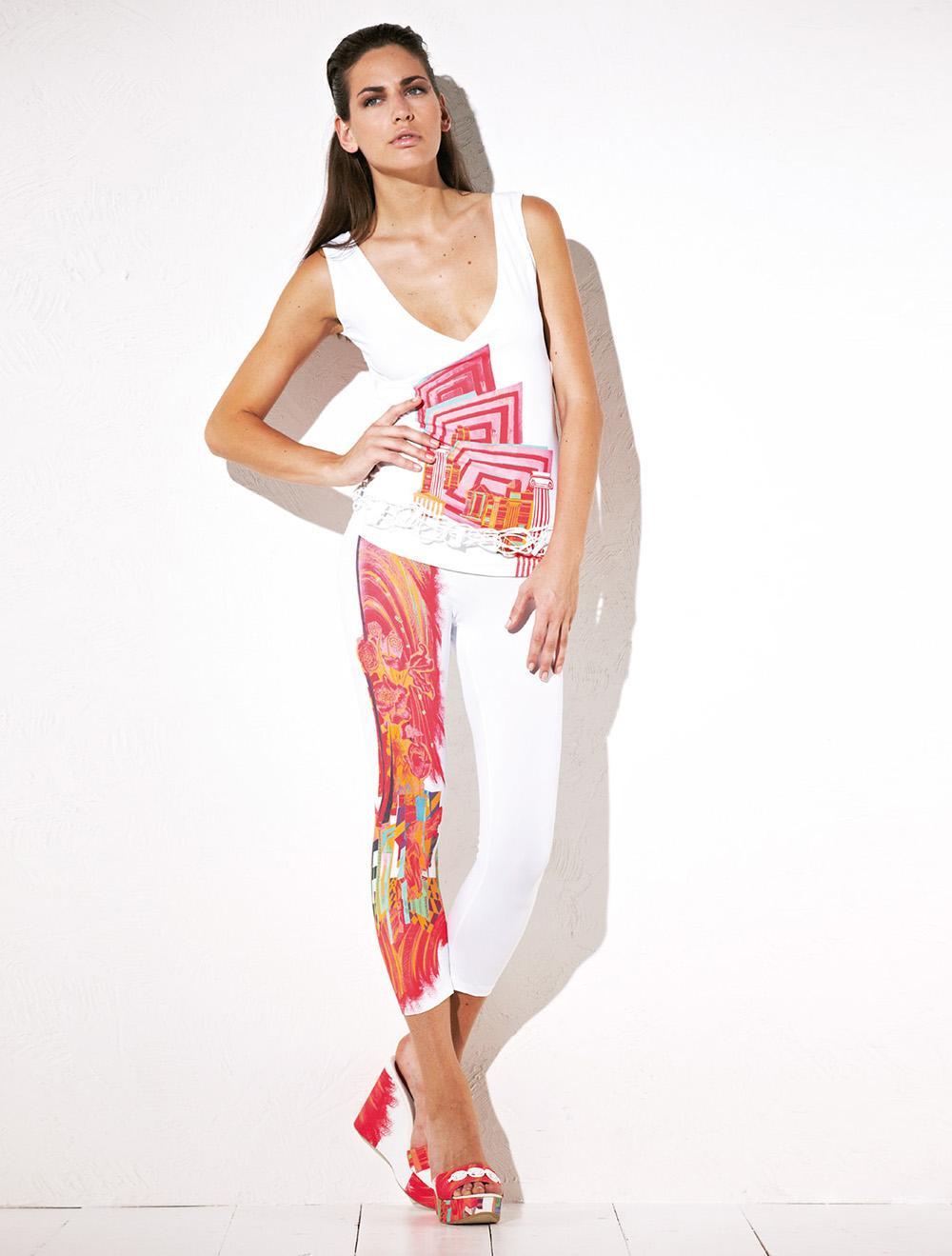 Save The Queen Leggings Capri Bianco Con Stampa Fantasia