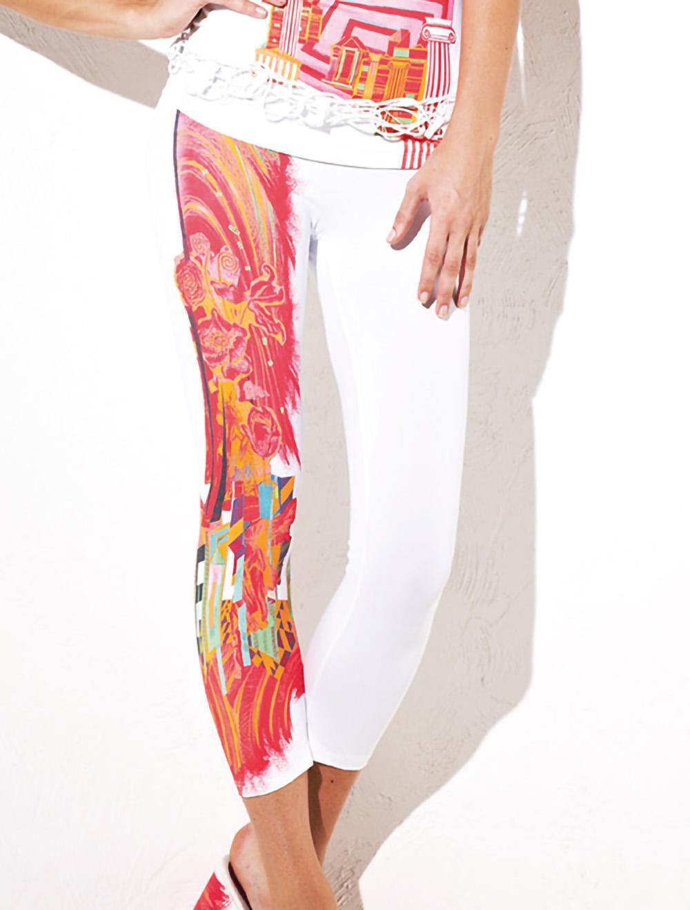 Save The Queen Leggings Capri bianco con stampa fantasia