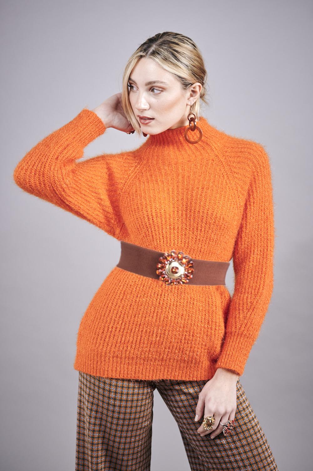 Save The Queen Maglia Arancio In Tricot Effetto “mohair”