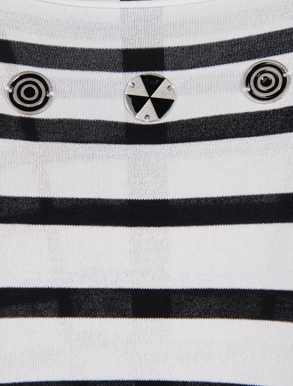 Save The Queen Maglia Bianca A Righe Nere In Viscosa Con Applicazione