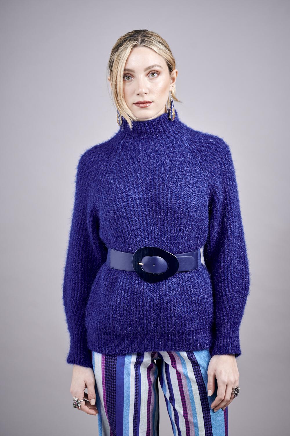 Save The Queen Maglia Bluette In Tricot Effetto “mohair”