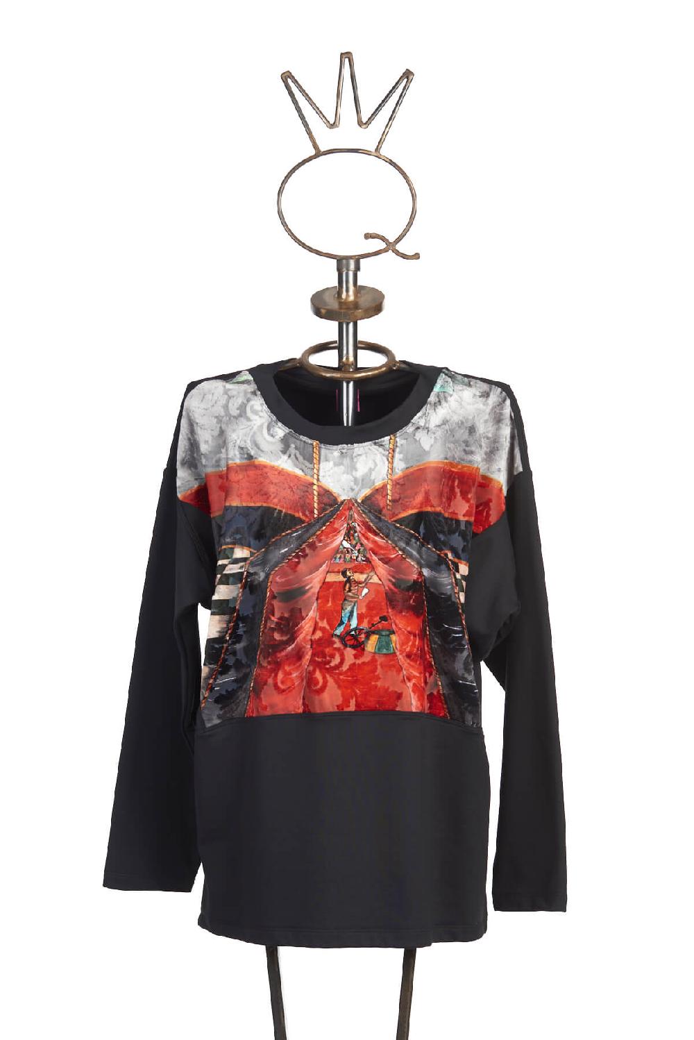 Save The Queen Maglia felpata con stampa su tessuti devorè