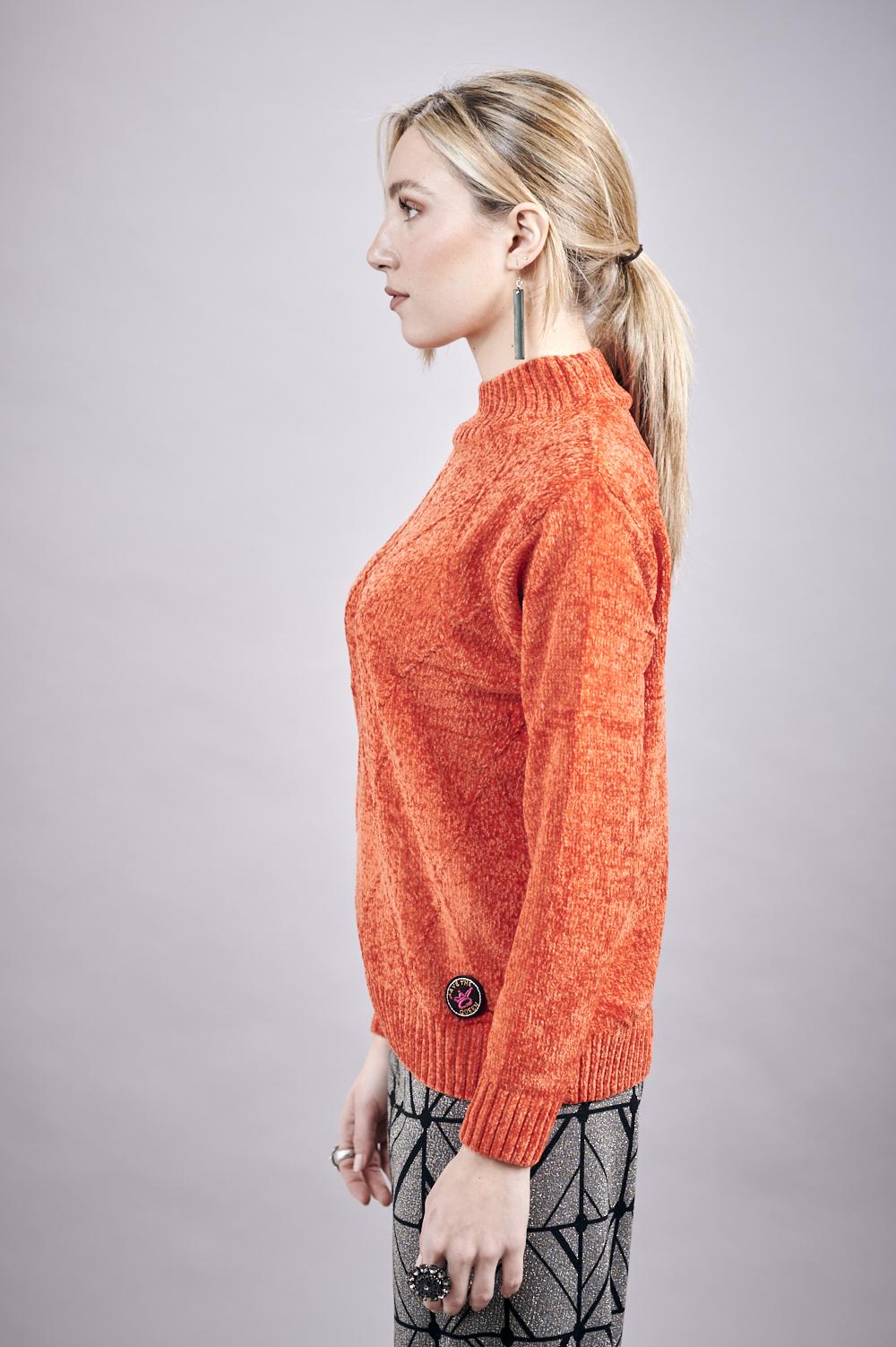 Save The Queen Maglia In Tricot Di Ciniglia Color Arancio