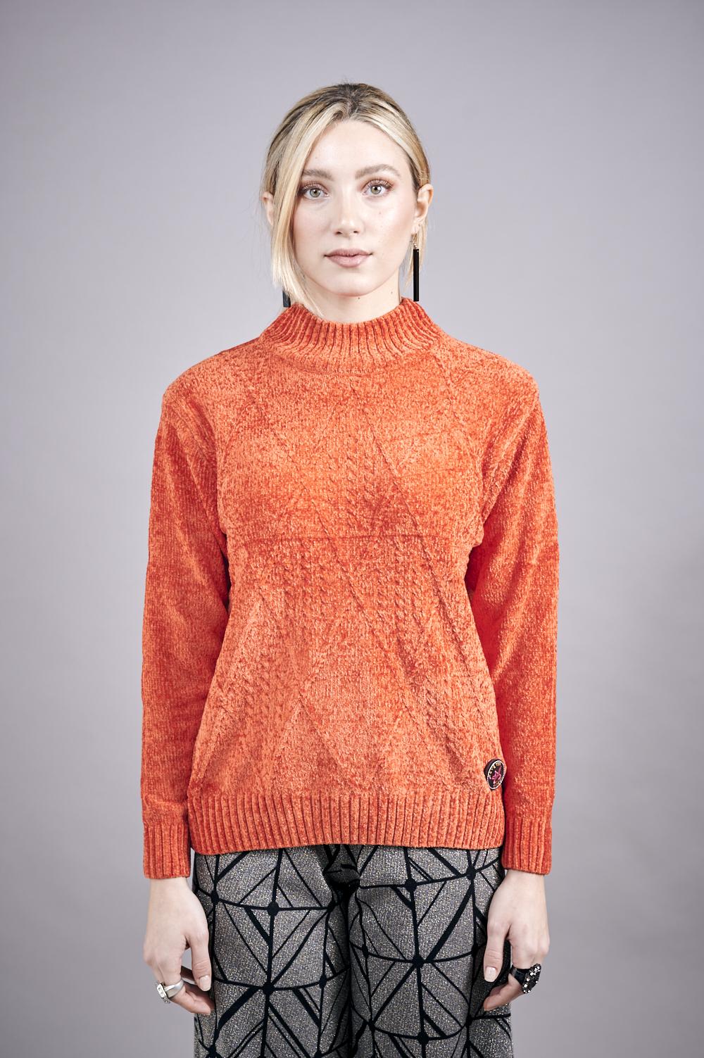 Save The Queen Maglia in tricot di ciniglia color arancio