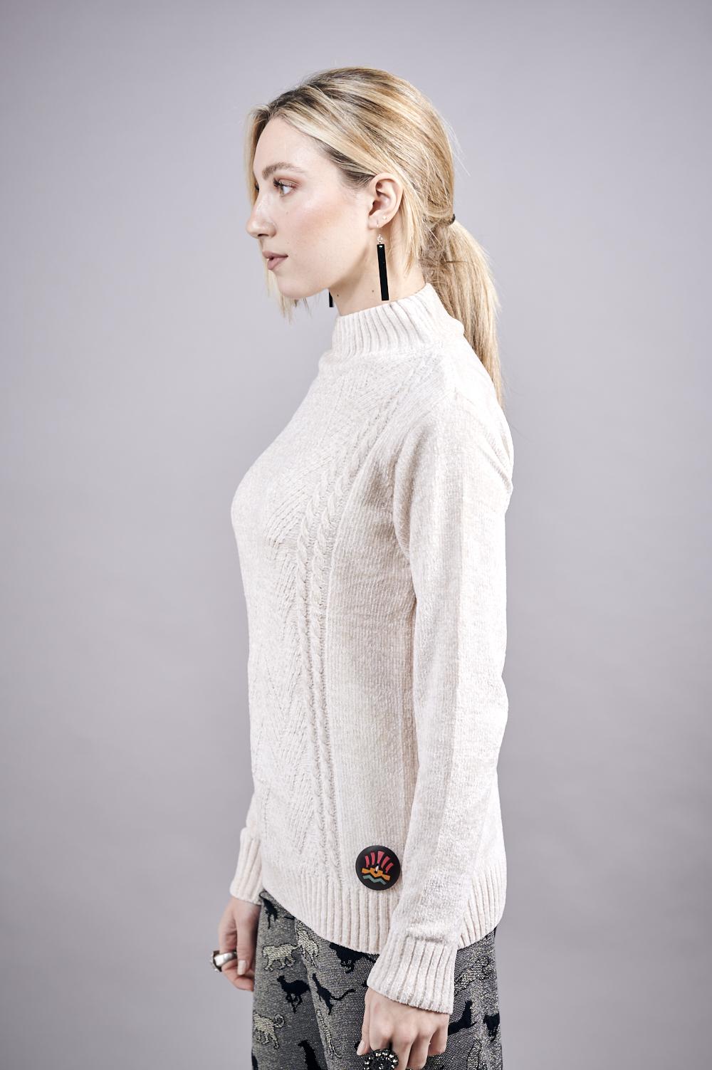 Save The Queen Maglia In Tricot Di Ciniglia Color Beige