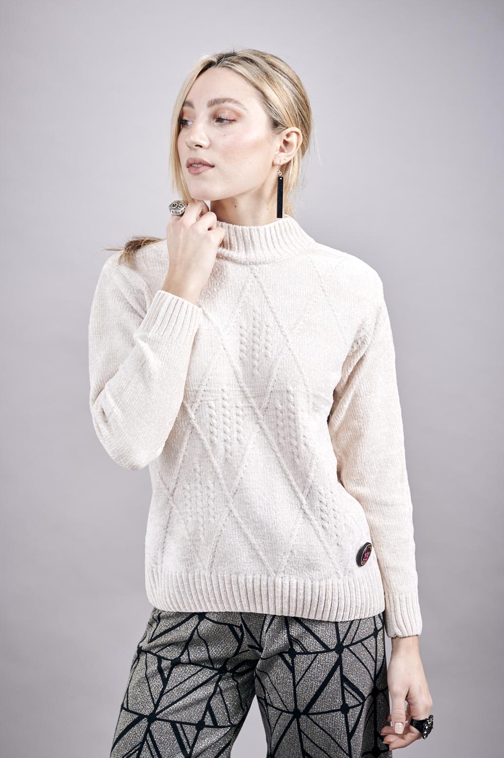 Save The Queen Maglia In Tricot Di Ciniglia Color Beige