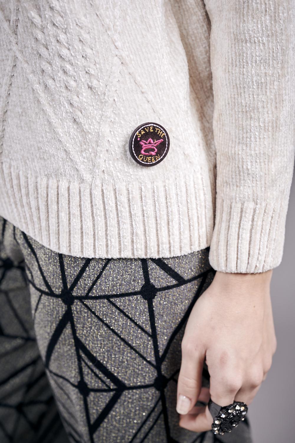 Save The Queen Maglia In Tricot Di Ciniglia Color Beige