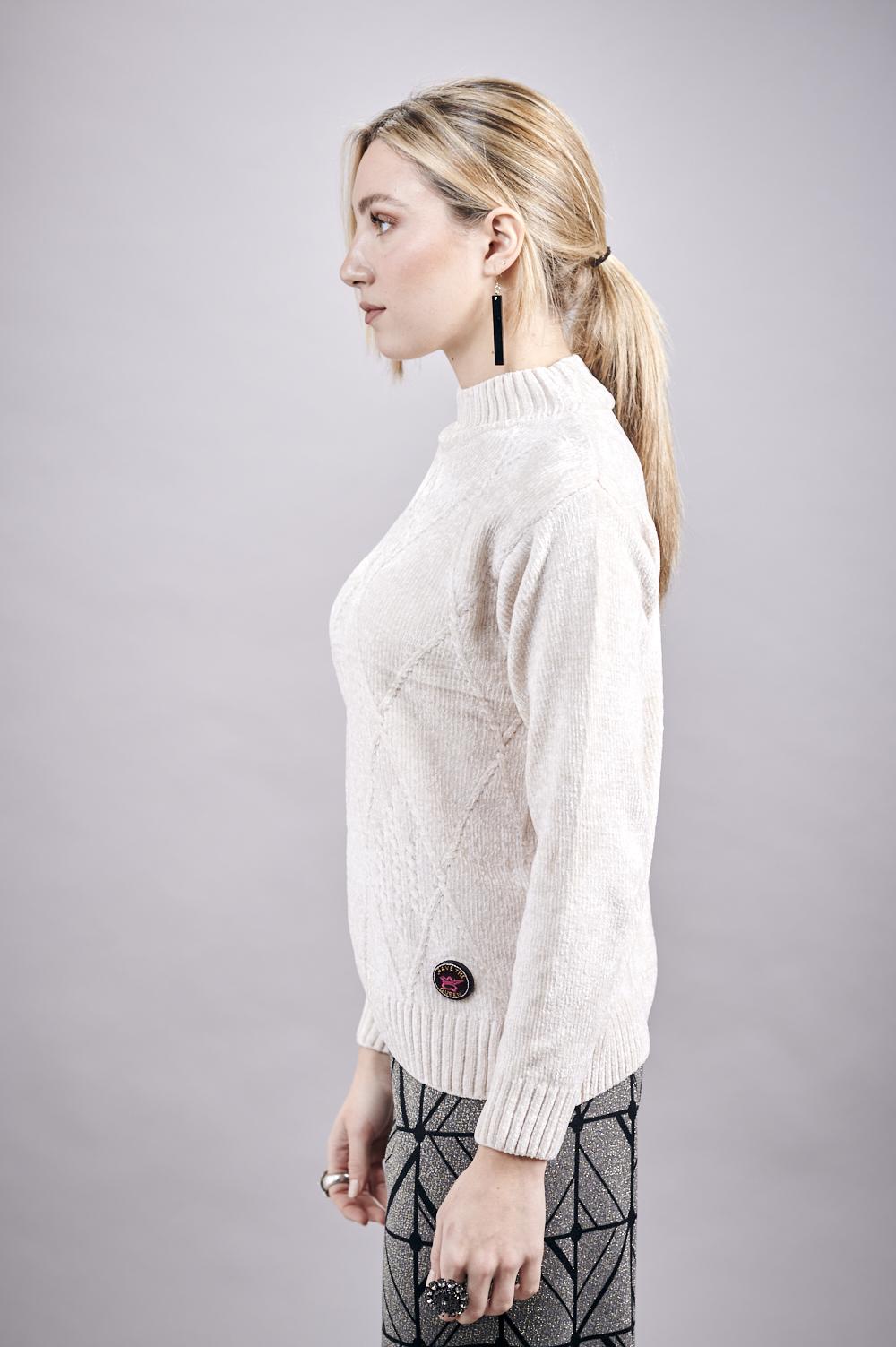 Save The Queen Maglia In Tricot Di Ciniglia Color Beige