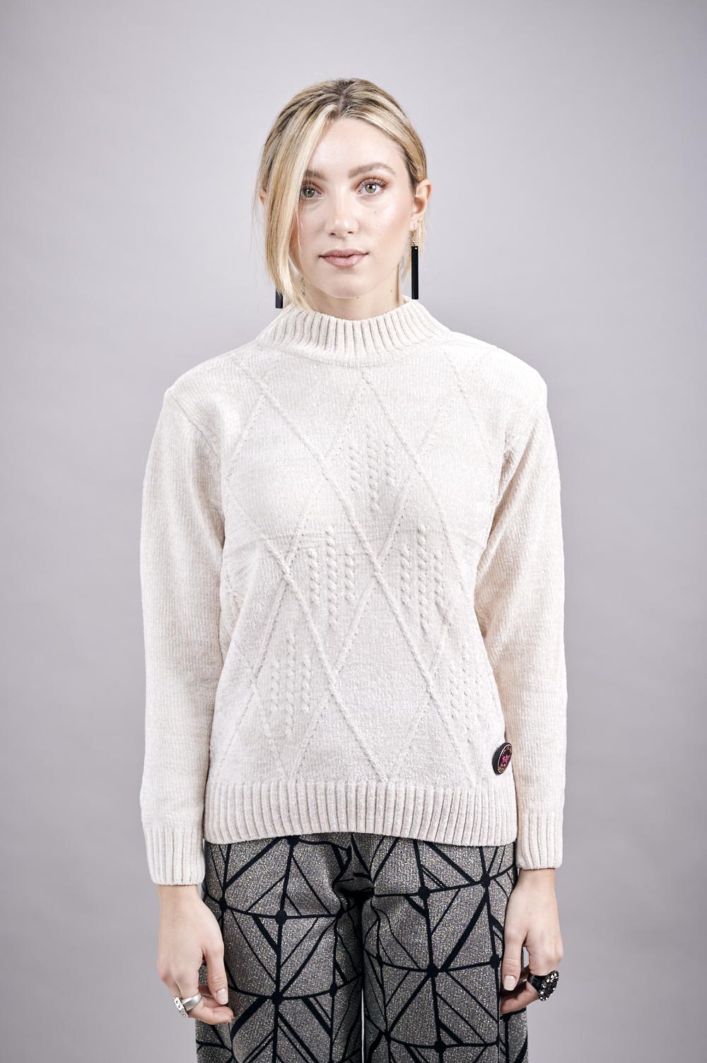 Save The Queen Maglia In Tricot Di Ciniglia Color Beige