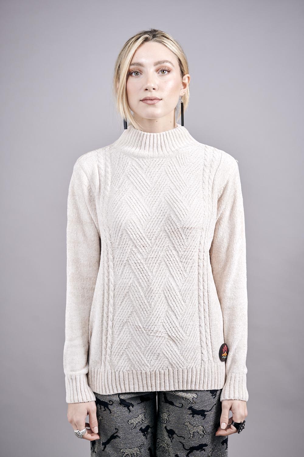 Save The Queen Maglia in tricot di ciniglia color beige