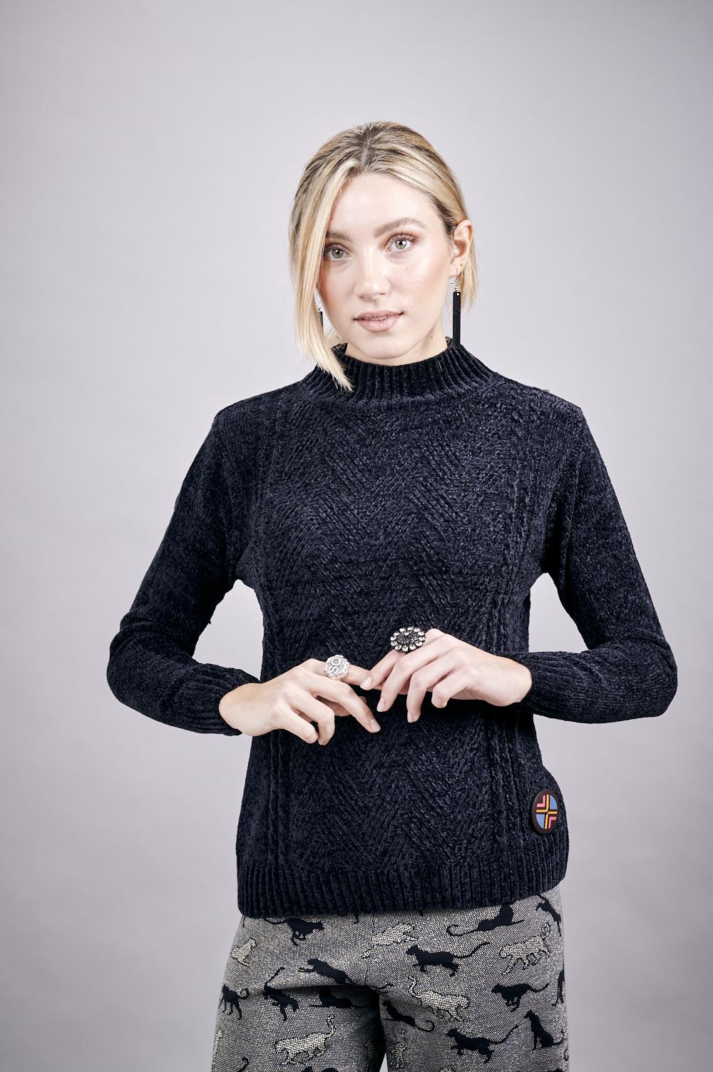 Save The Queen Maglia In Tricot Di Ciniglia Color Nero