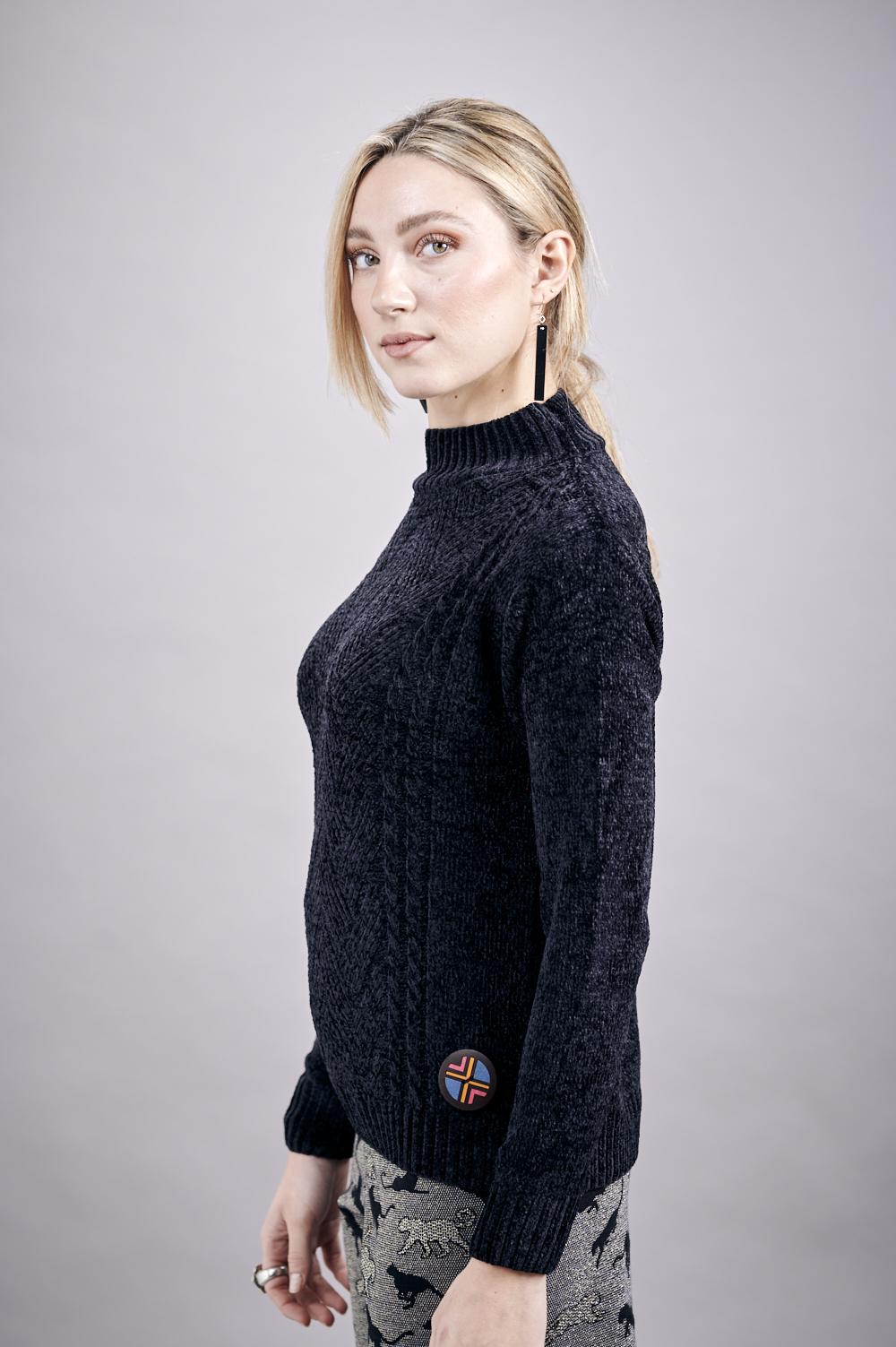 Save The Queen Maglia In Tricot Di Ciniglia Color Nero