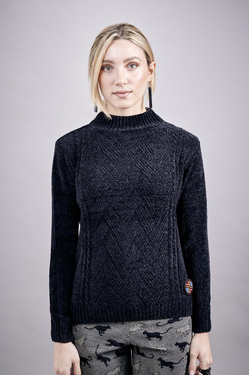 Save The Queen Maglia In Tricot Di Ciniglia Color Nero