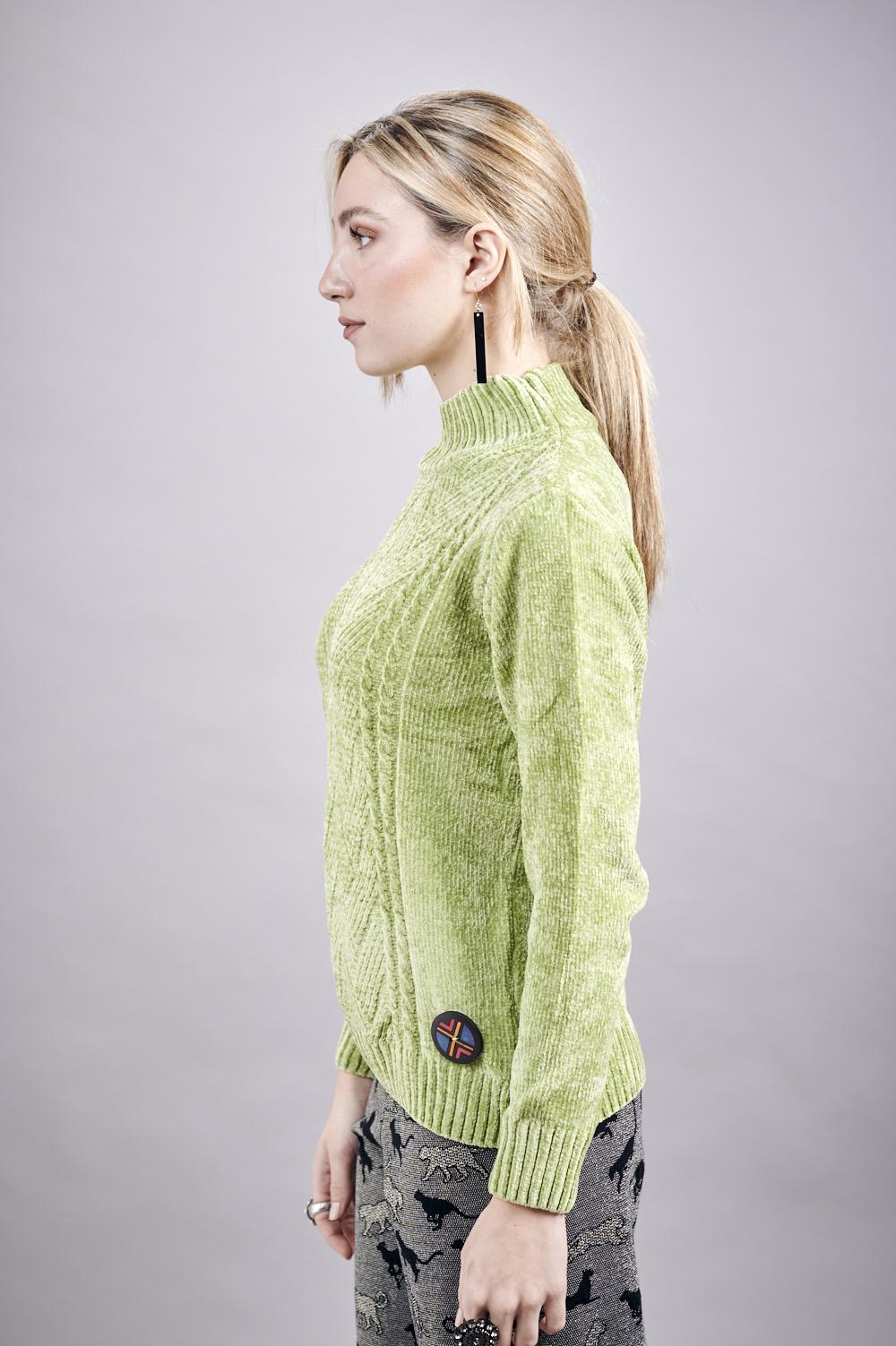 Save The Queen Maglia In Tricot Di Ciniglia Color Verde