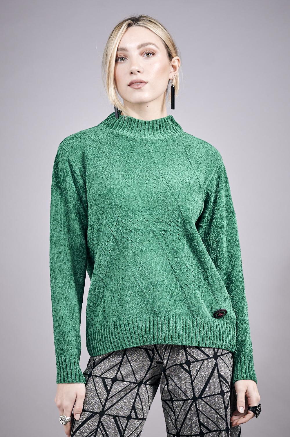 Save The Queen Maglia In Tricot Di Ciniglia Color Verde Bosco