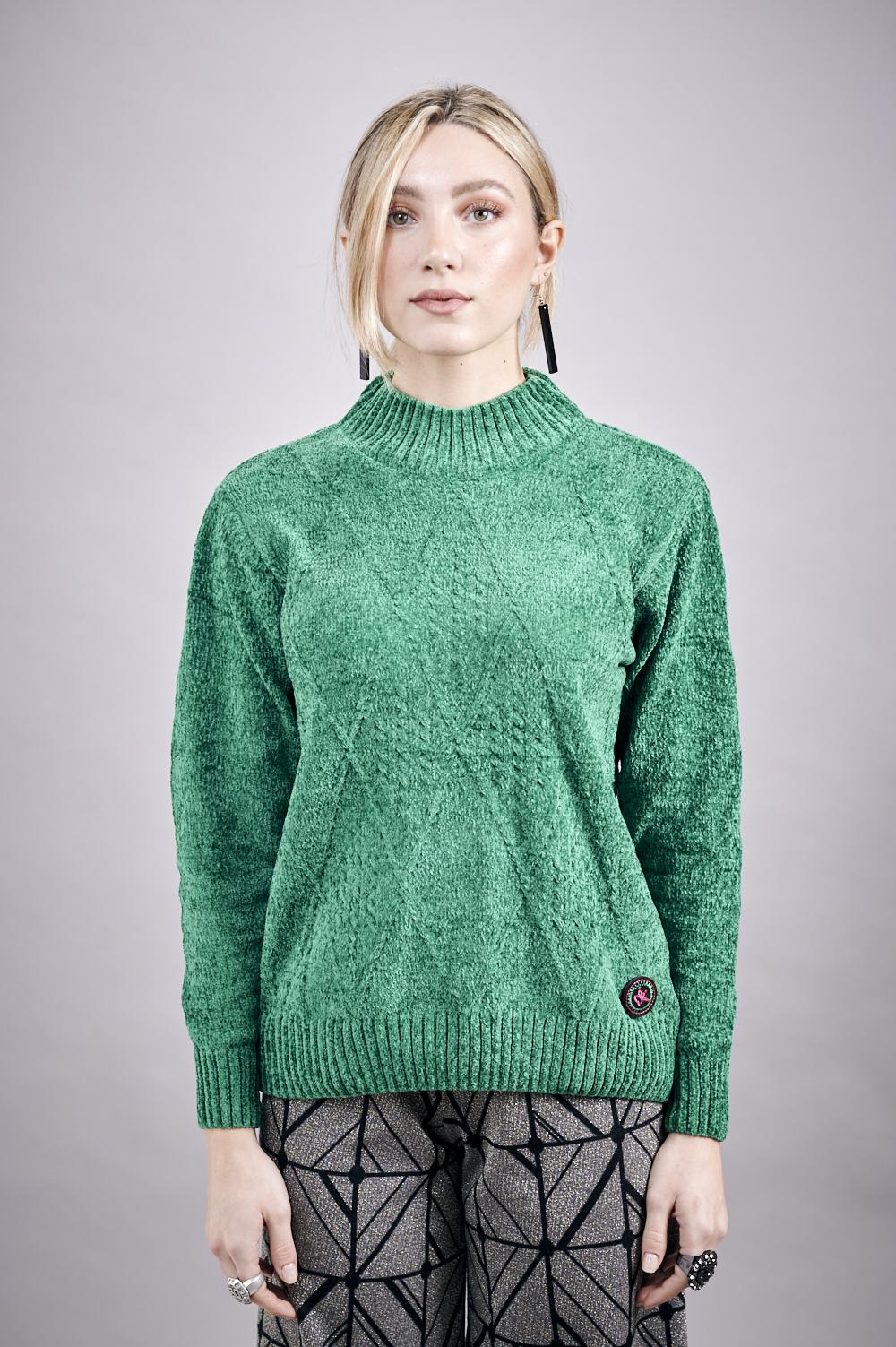 Save The Queen Maglia in tricot di ciniglia color verde bosco