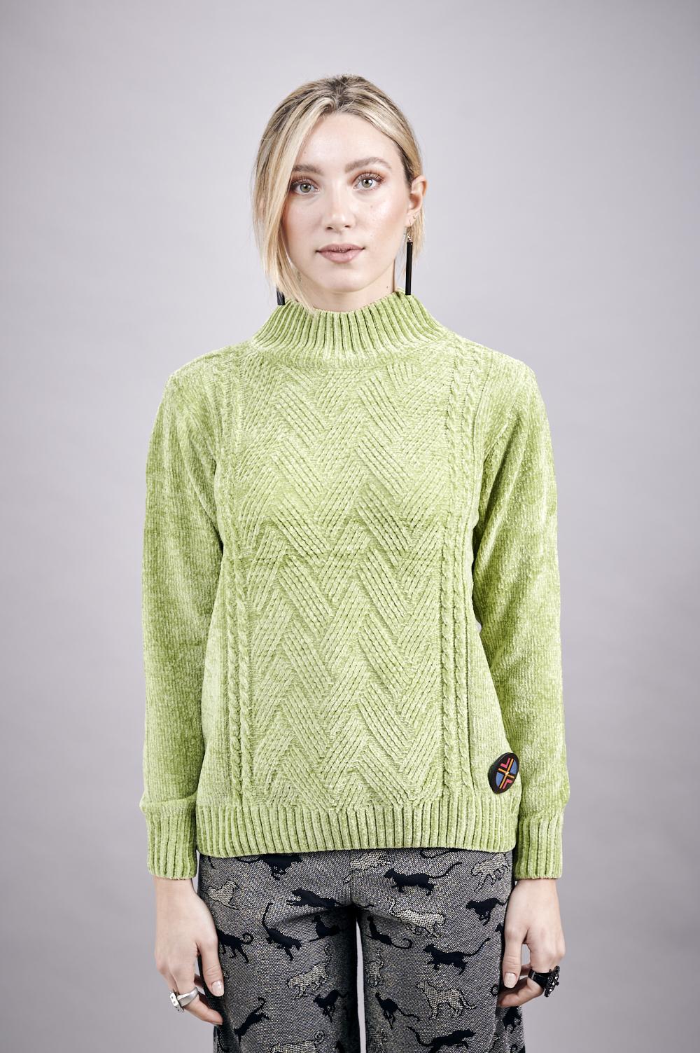 Save The Queen Maglia in tricot di ciniglia color verde