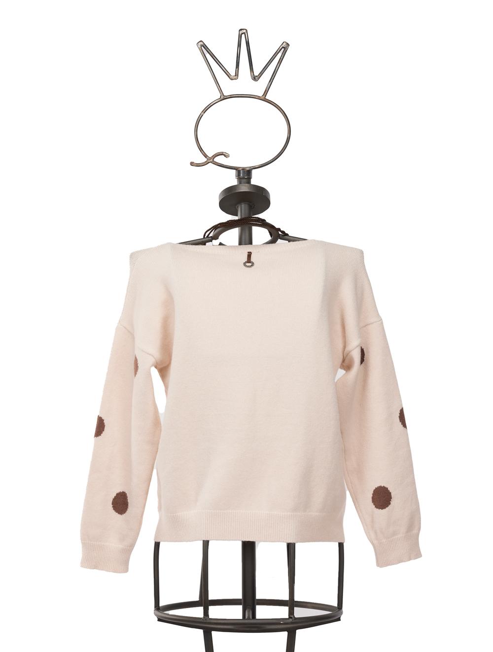 Save The Queen Maglia In Viscosa Beige A Pois Marroni Con Collana
