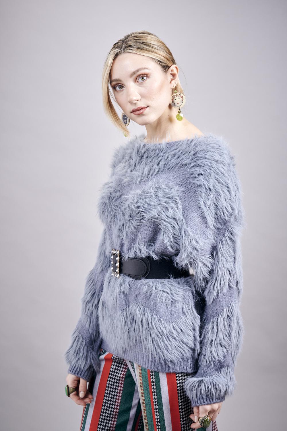 Save The Queen Maglia In Viscosa Grigio Con Cintura